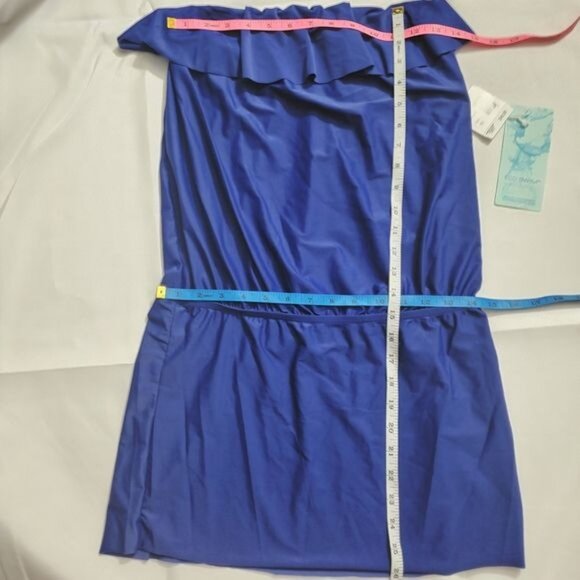 ECO SWIM‎ Womens Coverup XSmall Blue Swimsuit Ruffled Strapless Cinched Strechy - Picture 4 of 11
